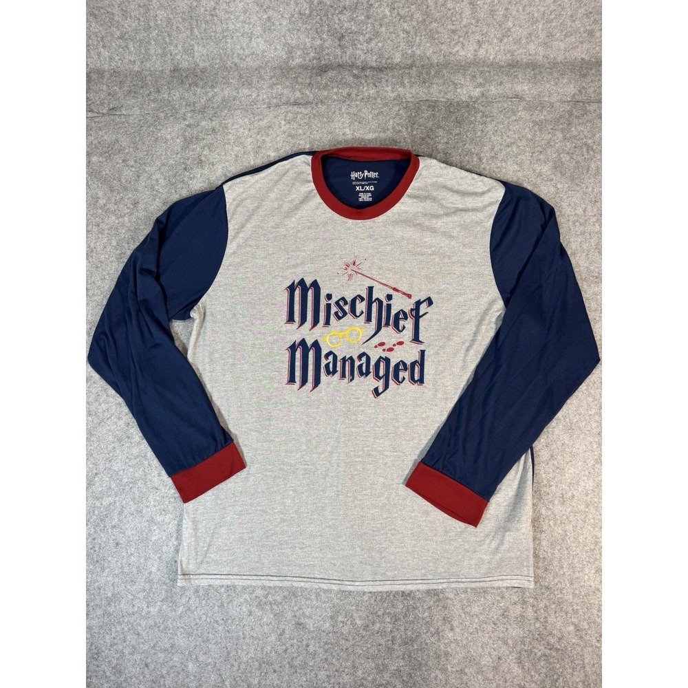 Harry Potter Mischief Managed Long Sleeve Shirt XL Gray Navy Red Graphic Tee